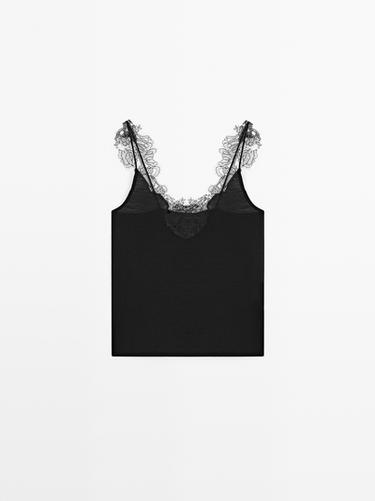 Zara Strappy knit top with lace trim detail - Black