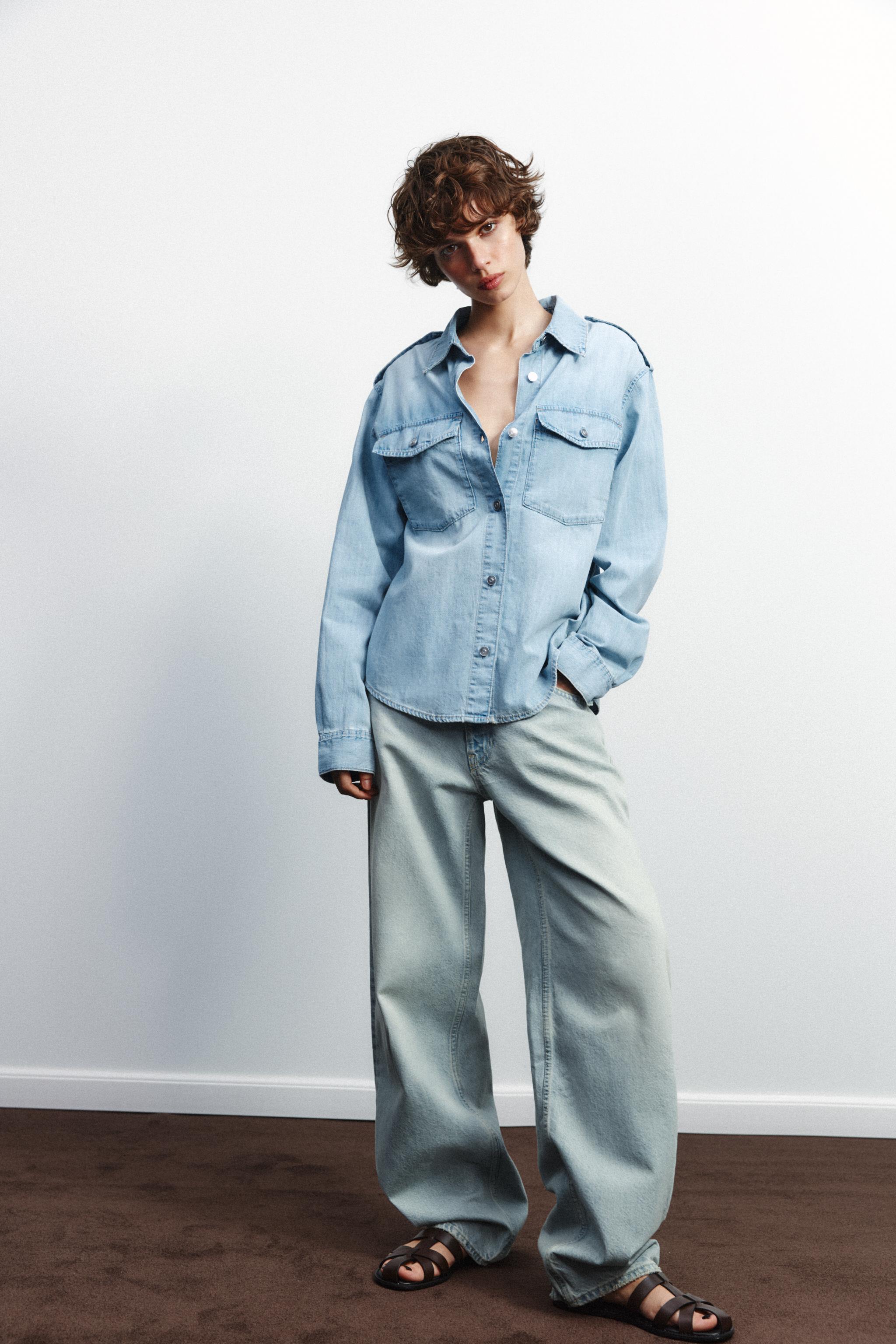 DENIM SHIRT WITH EPAULETS - Sky blue | ZARA United States