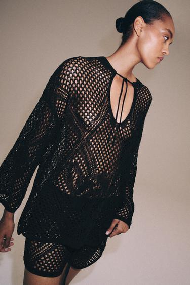 SHORT EN MAILLE AJOURÉE - Noir de Zara - Image 1