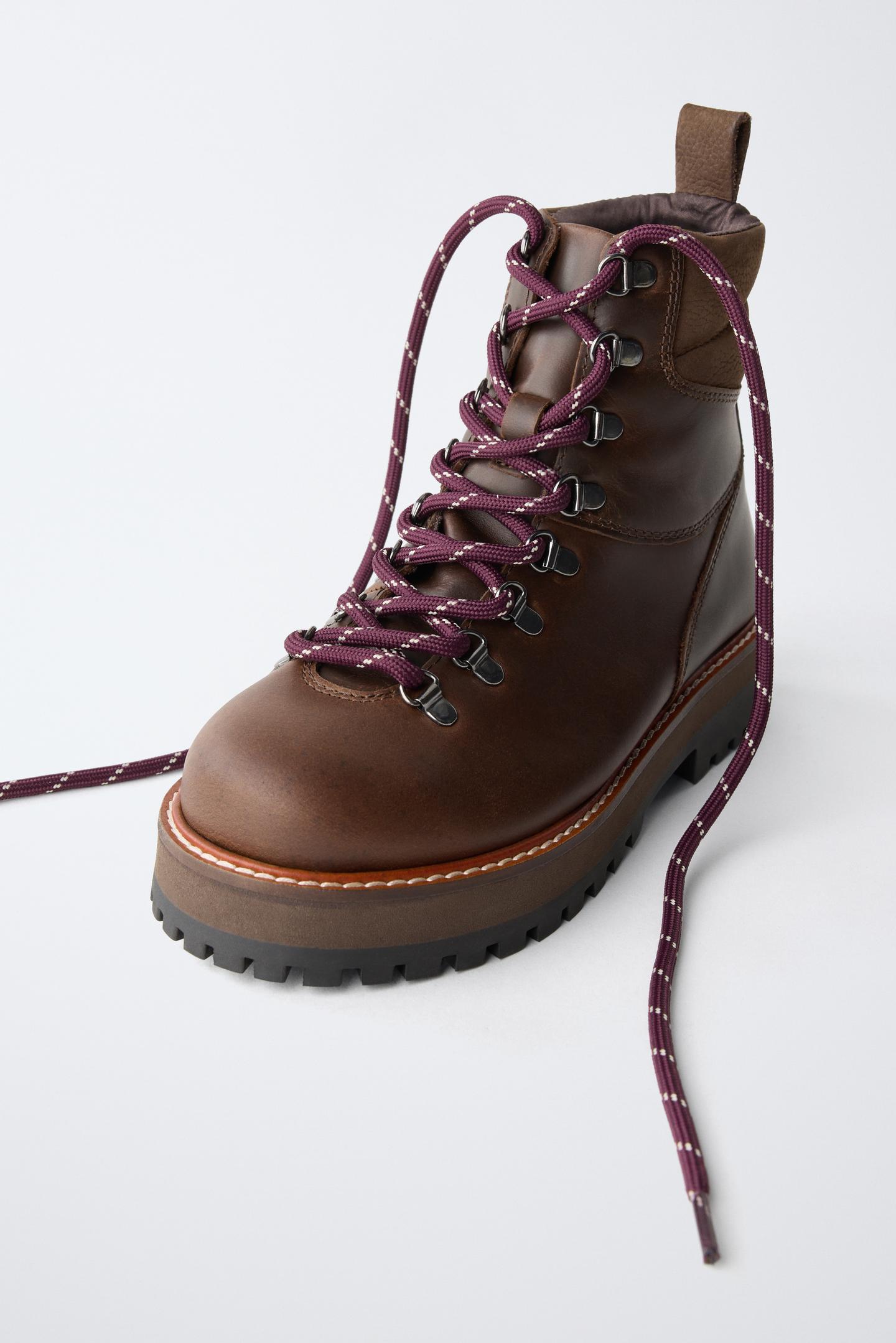 Детские ботинки Zara Leather Lace-Up Ankle, цвет: Коричневый — фото 3