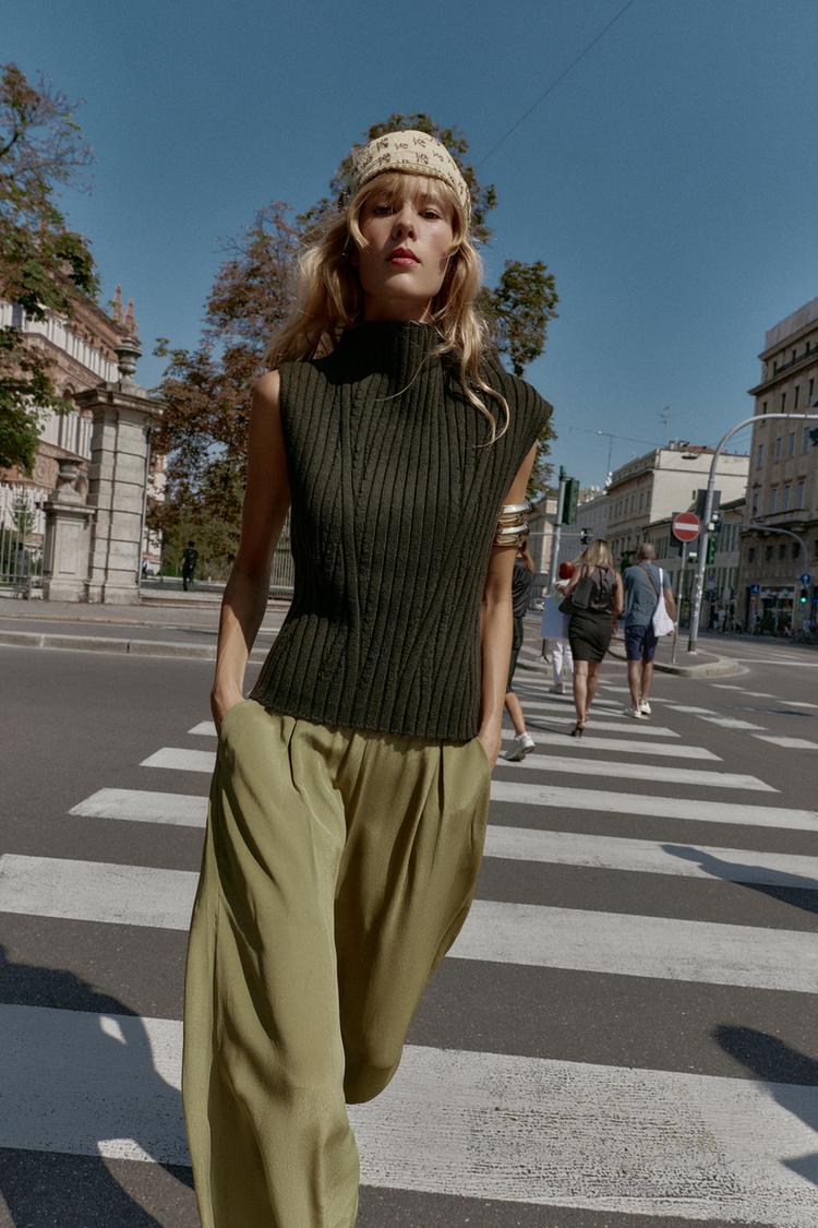 TOP 30% LANA RIB Khaki oscuro ZARA Estados Unidos de América