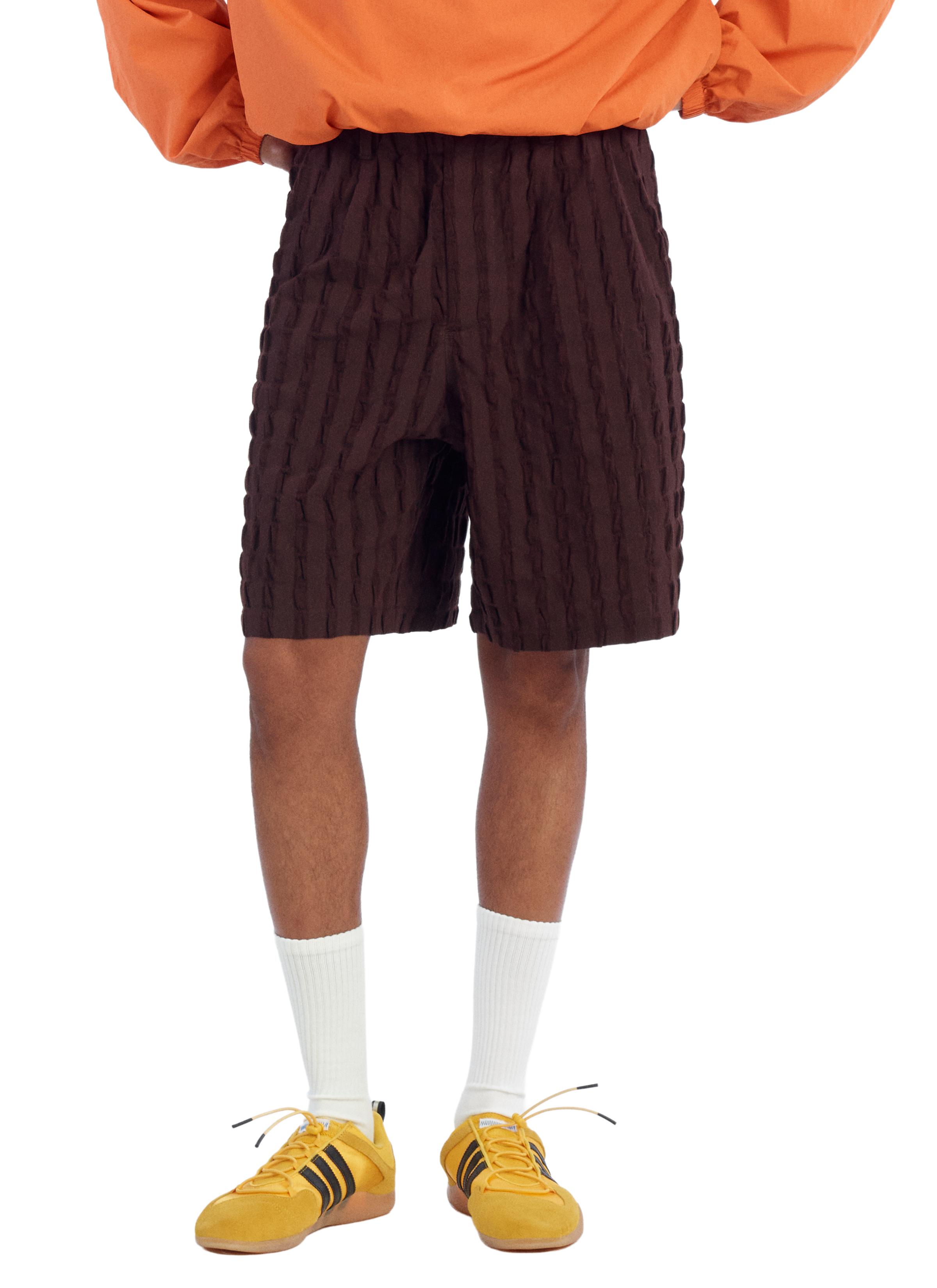 BELTED JACQUARD STRIPED SHORTS — Chocolate