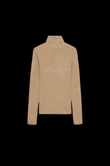 PULLOVER AUS WOLLE MIT HOHEM KRAGEN - Kamel farben von Zara