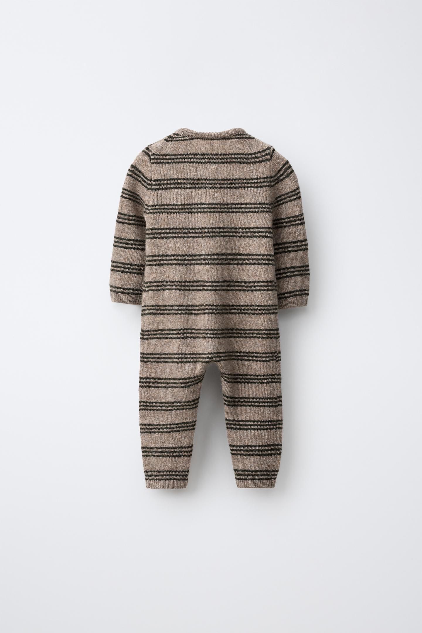 Детский комбинезон Zara Striped Knit with Mushroom Patch, цвет: Серо-коричневый коричневый — фото 2