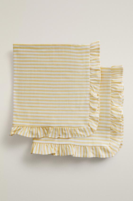 Zara COTTON NAPKINS WITH RUFFLES (PACK OF 2) - Yellow - Image 0