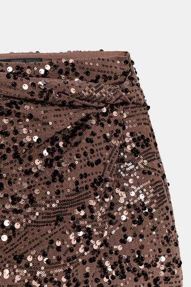 SEQUIN MINI SKORT WITH KNOT - Brown by Zara - Image 8