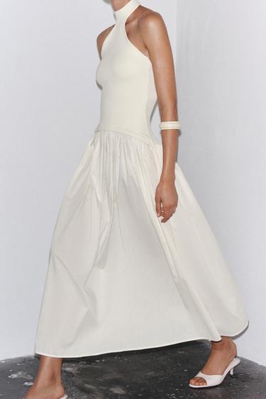 VESTIDO HALTER COMBINADO - Crudo de Zara