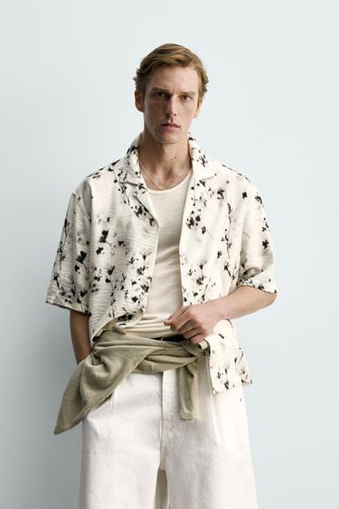 Zara RELAXED FIT FLORAL PRINT SHIRT - Oyster-white