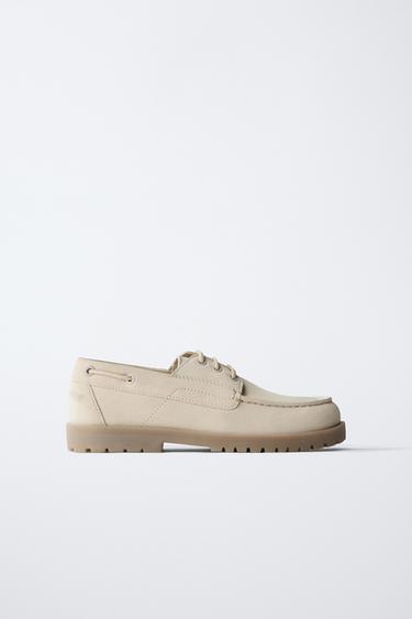 Zara SUEDE DECK SHOES - Off White