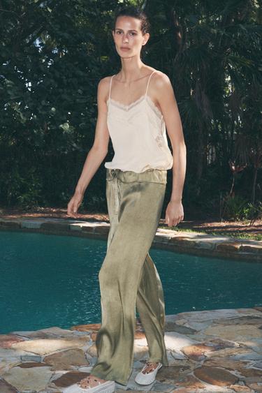 ZW COLLECTION FLOWING LOW-RISE TROUSERS - Khaki by Zara - Image 2
