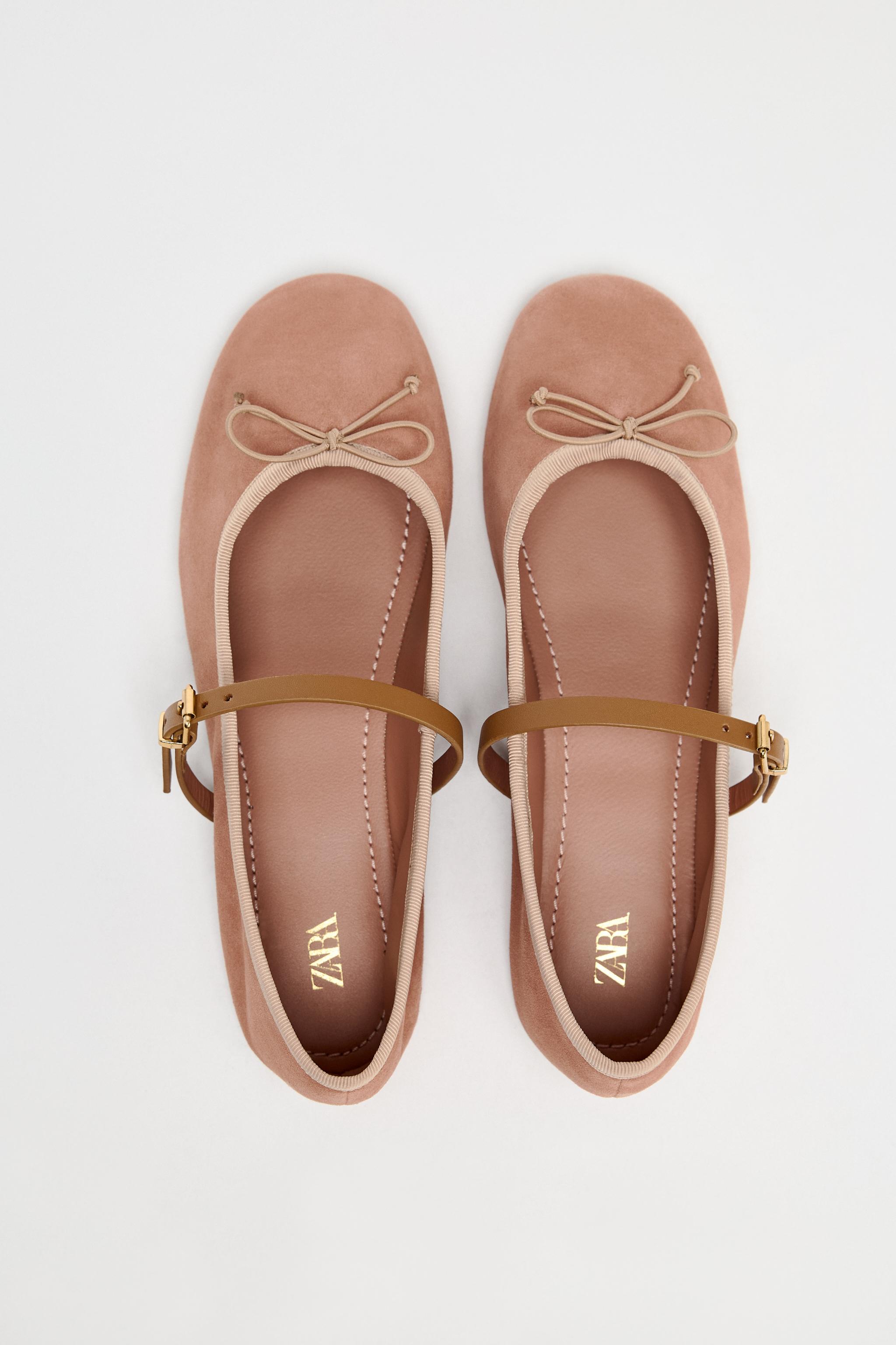 ☆ドイツ発*ZARA*新作*本革スエードバレエシューズ/PINK☆ スエードストラップ バレリーナシューズ - ピンク | ZARA Japan