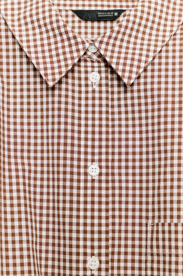 CHEMISE COURTE À CARREAUX VICHY - marron/blanc de Zara - Image 9