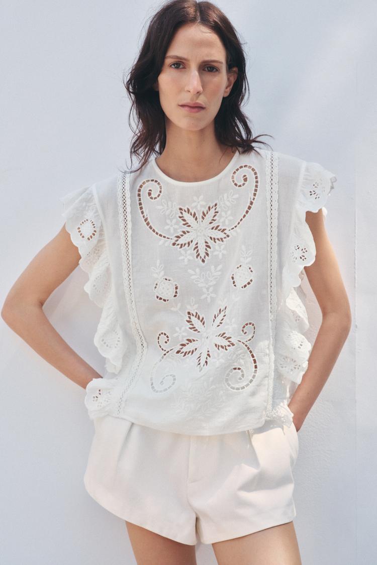 ZW COLLECTION ロマンチック刺繍ブラウス - エクリュ | ZARA Japan / 日本