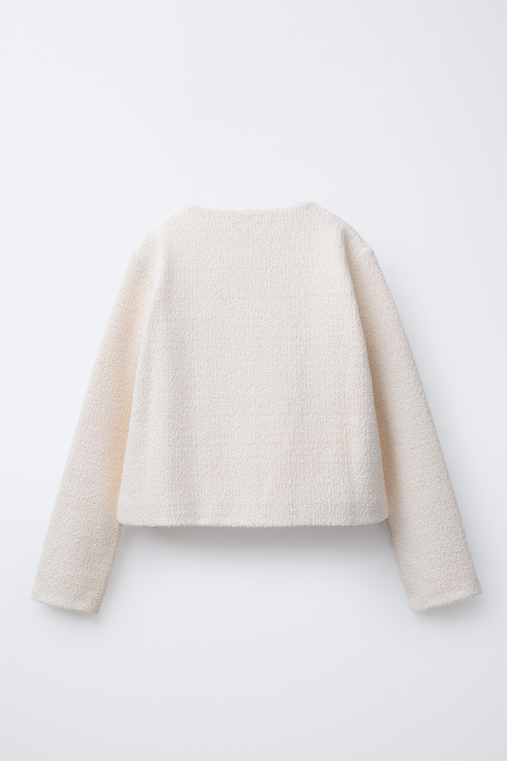 ビジューボタン付きテクスチャー素材ジャケット - エクリュ | ZARA 