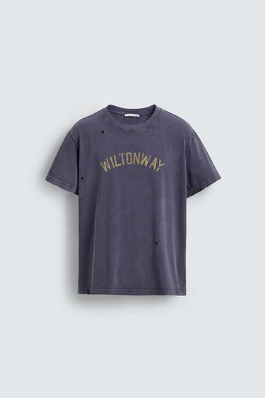 Zara WASHED NUMBER PRINT T-SHIRT - Ink blue