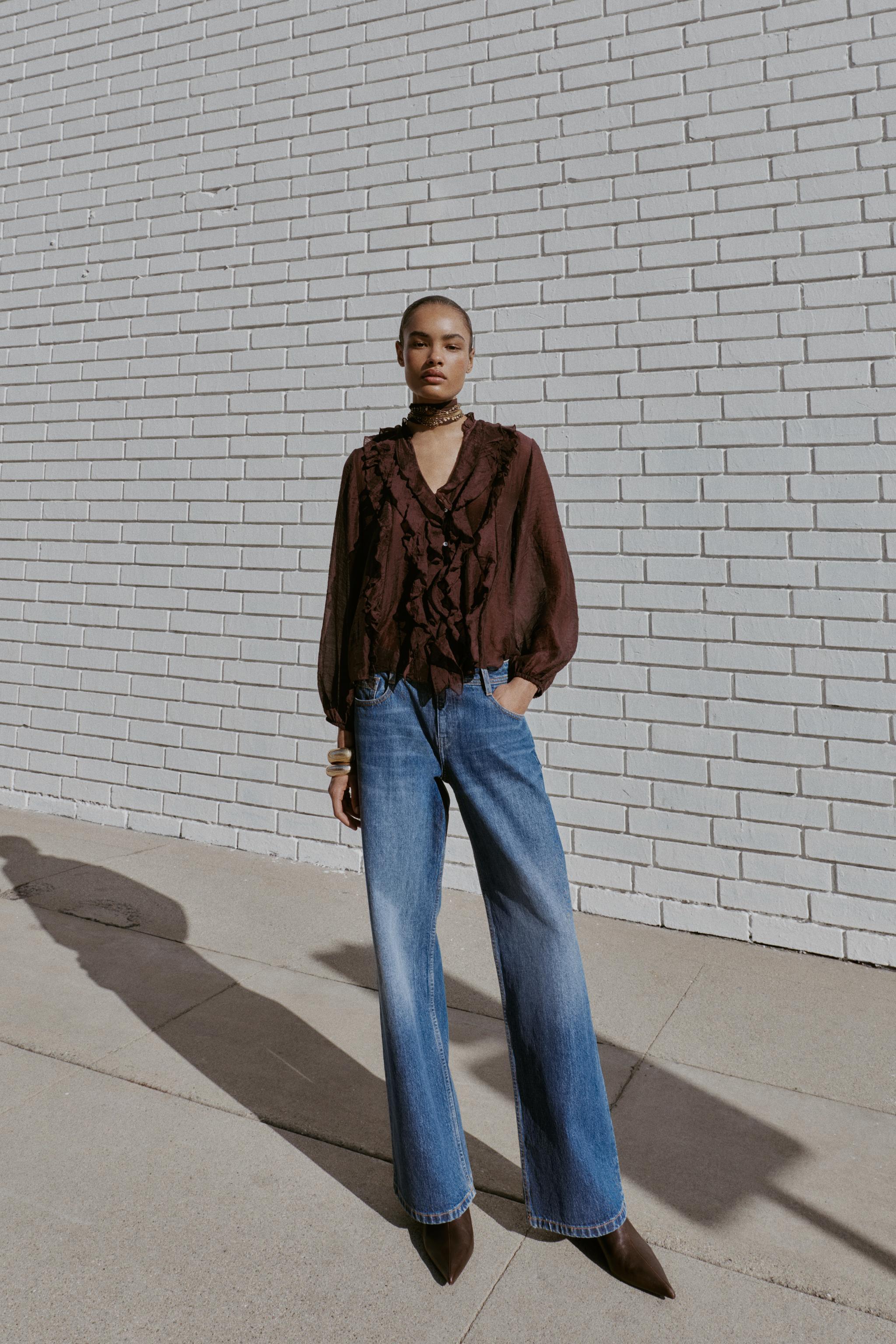 RUFFLED BLOUSE - Brown | ZARA United States