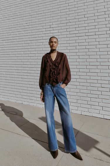 RUFFLED BLOUSE - Brown by Zara