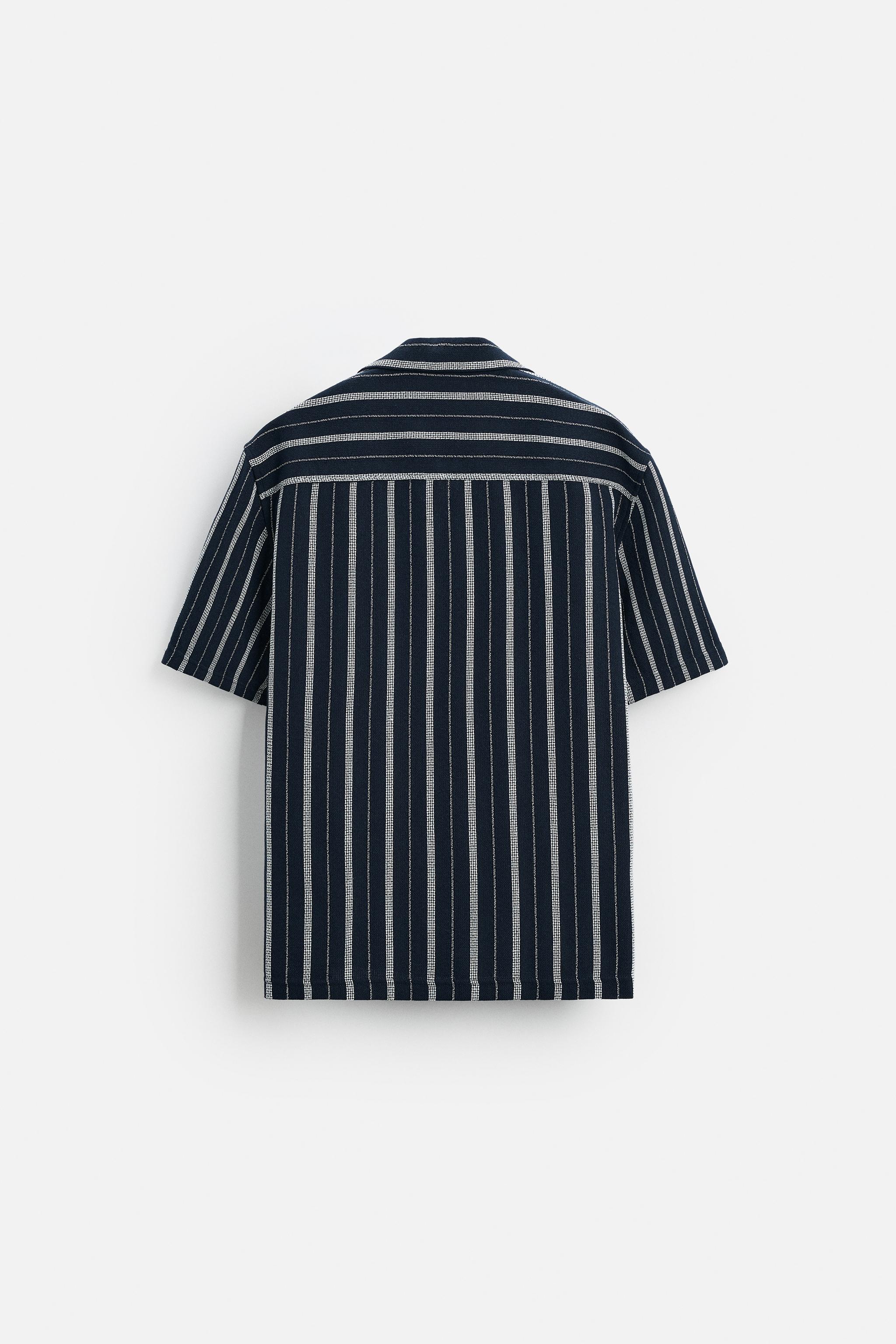 ZARA ストライプ柄テクスチャー生地シャツ 5639/123 ストライプ柄テクスチャー生地シャツ - ネイビーブルー | ZARA