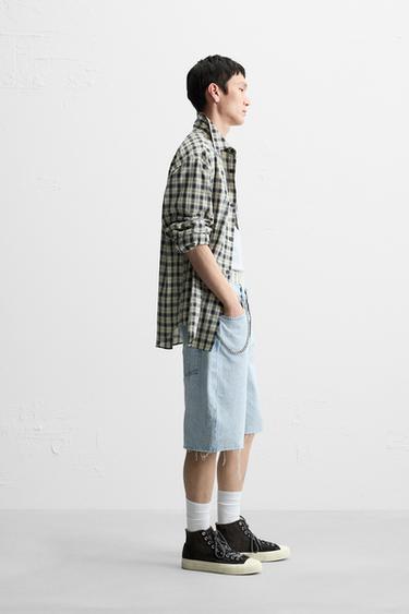 EMBROIDERED BAGGY FIT DENIM BERMUDA SHORTS - Light blue by Zara - Image 3
