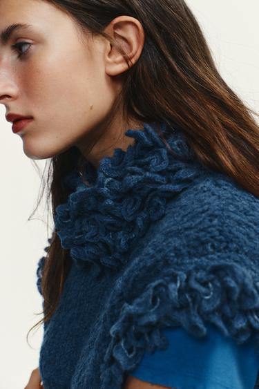 GILET EN MAILLE À FRANGES - Bleu de Zara - Image 2