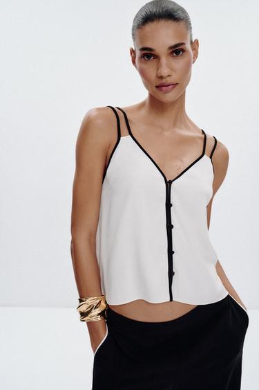 TOP STYLE LINGERIE LISERÉS CONTRASTANTS - Blanc cassé de Zara - Image 3