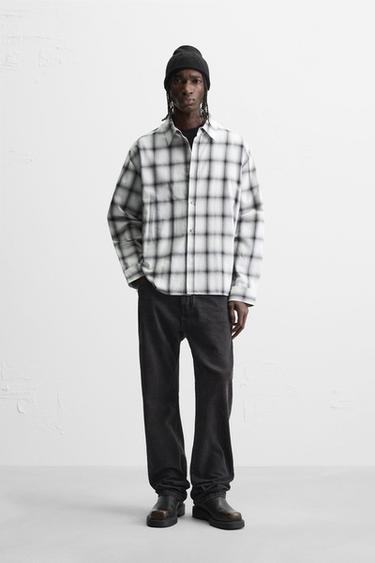 Zara RELAXED FIT PLAID SHIRT - Black / White - Image 0