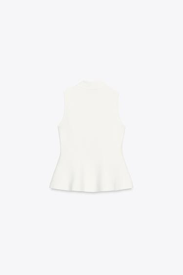 PEPLUM KNIT WAISTCOAT TOP - White by Zara - Image 5