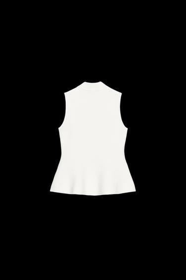 Zara PEPLUM KNIT VEST TOP - White