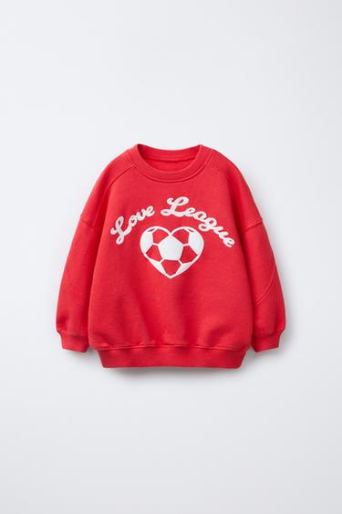Zara SWEATSHIRT WITH RAISED PRINT - Red / Coral - Image 0