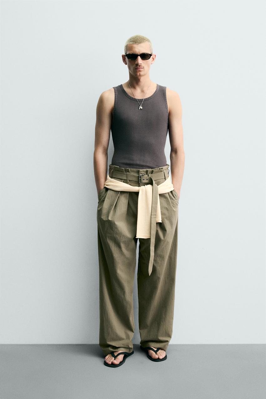 cargo trousers wide leg belted pants