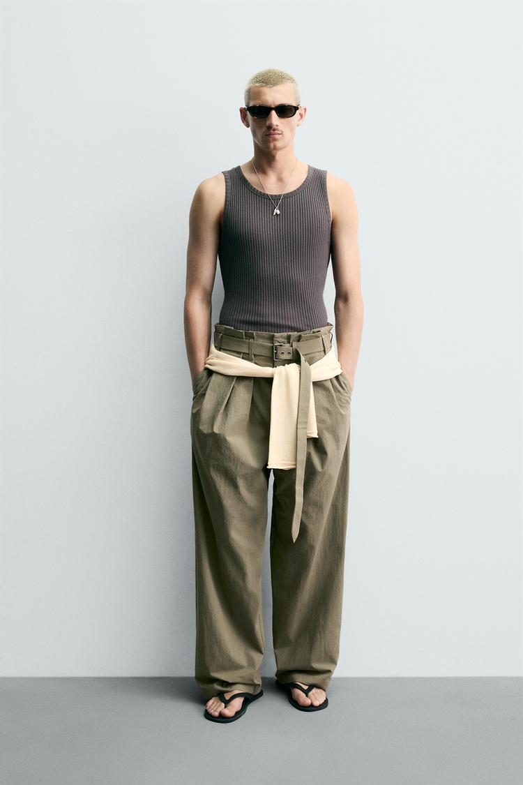 ZARA BELTED WIDE-LEG PLEATED TROUSERS