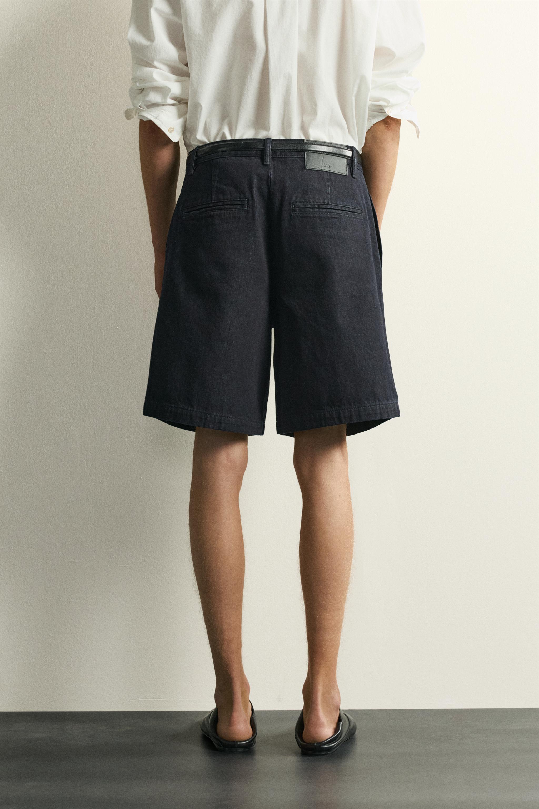 RELAXED FIT PLEATED CHINO DENIM SHORTS
