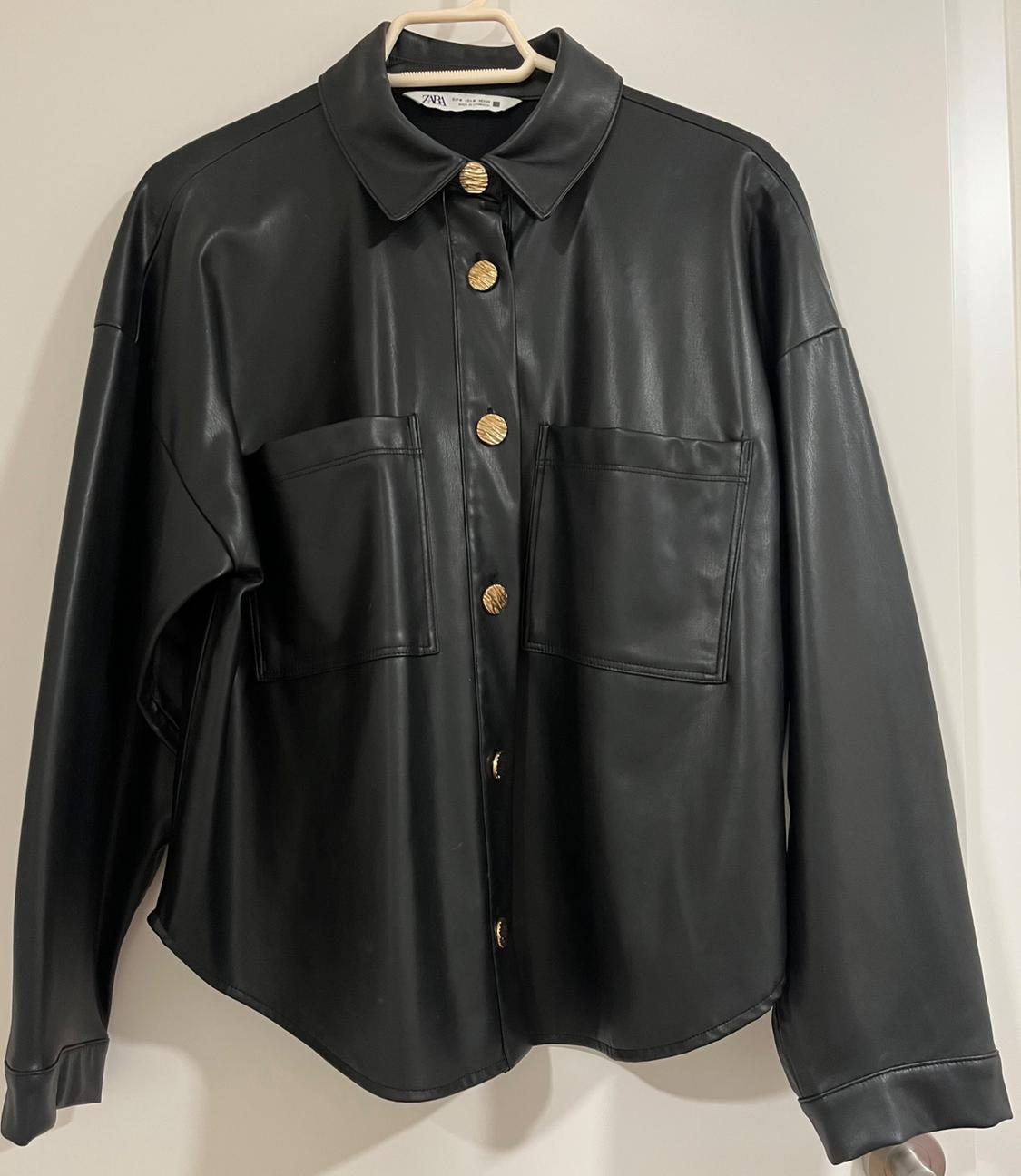 FAUX LEATHER OVERSHIRT WITH GOLDEN BUTTONS