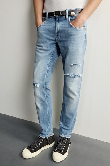 RIPPED SKINNY FIT JEANS - Light blue by Zara