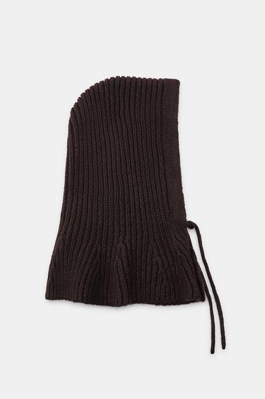 Zara KNIT HOOD WITH BUTTONS - Dark brown