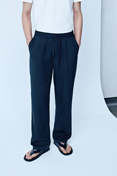Zara 100%萊賽爾纖維休閒長褲 - 藍色