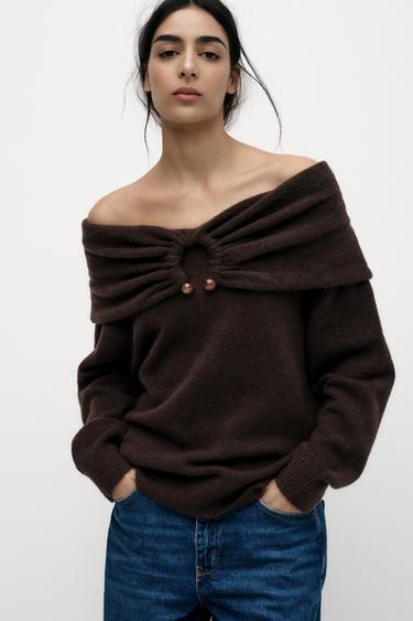 СВИТЕР С ОТКРЫТЫМИ ПЛЕЧАМИ — КОРИЧНЕВЫЙ от Zara