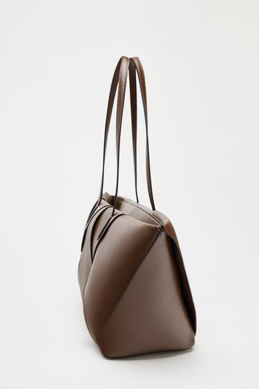 WOVEN ELONGATED TOTE BAG - Dark tan by Zara - Image 4