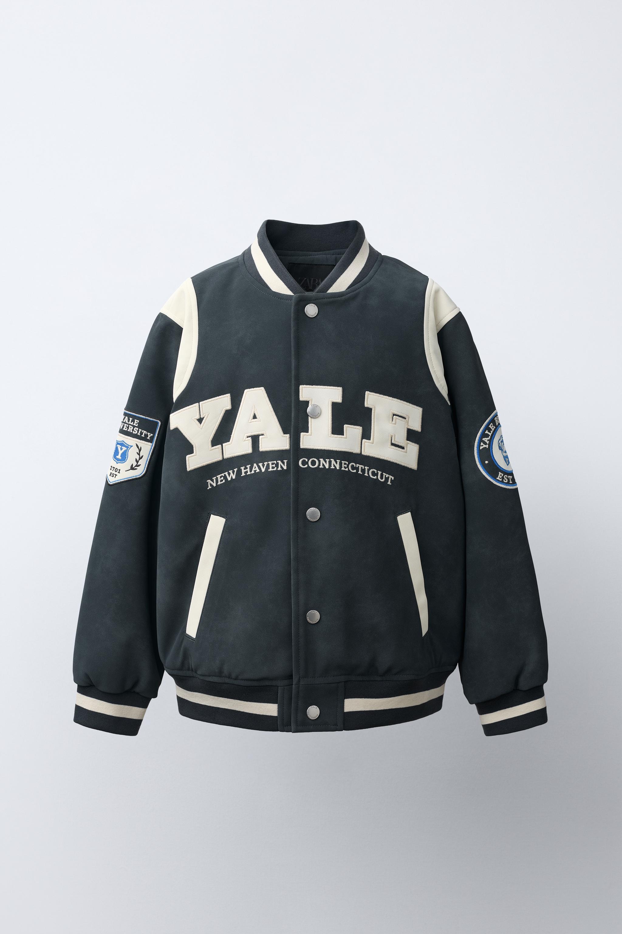 ZARA Yale University スタジャン L ネイビー YALE™ PRINTED FAUX LEATHER BOMBER JACKET - Blue | ZARA United States
