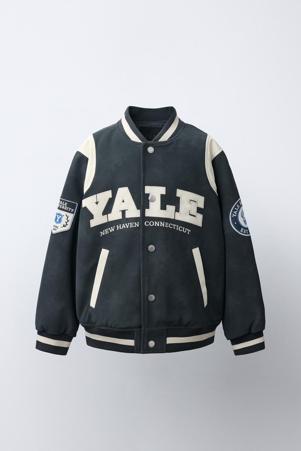 Zara Yale University ™ çapılı dəri effektli bomber gödəkçə
