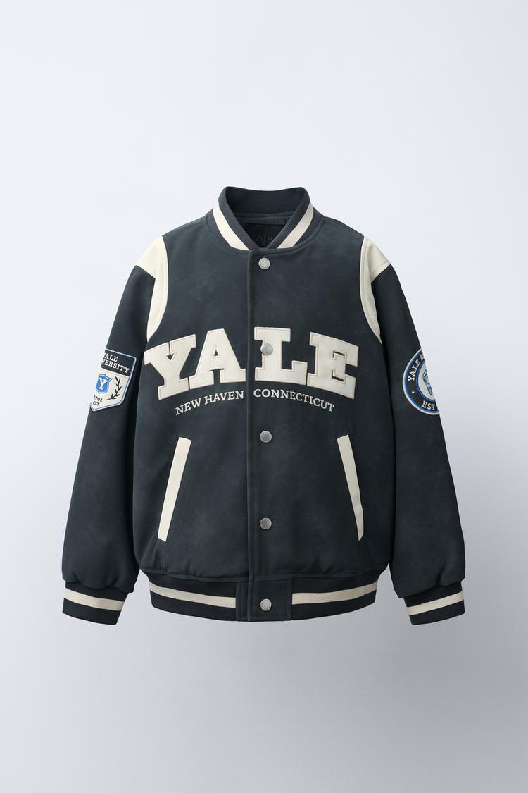 YALE UNIVERSITY™ FAUX LEATHER BOMBER JACKET — Blue
