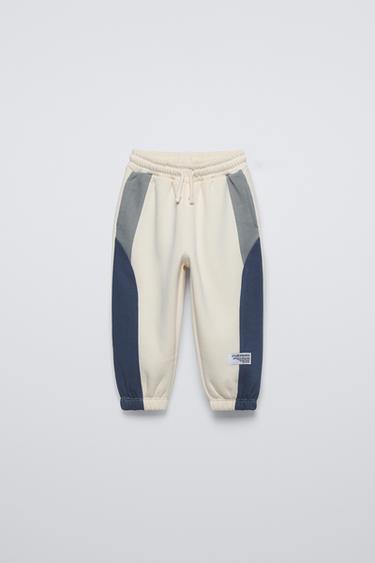 Zara COLORBLOCK JOGGER PANTS - Ecru / Blue