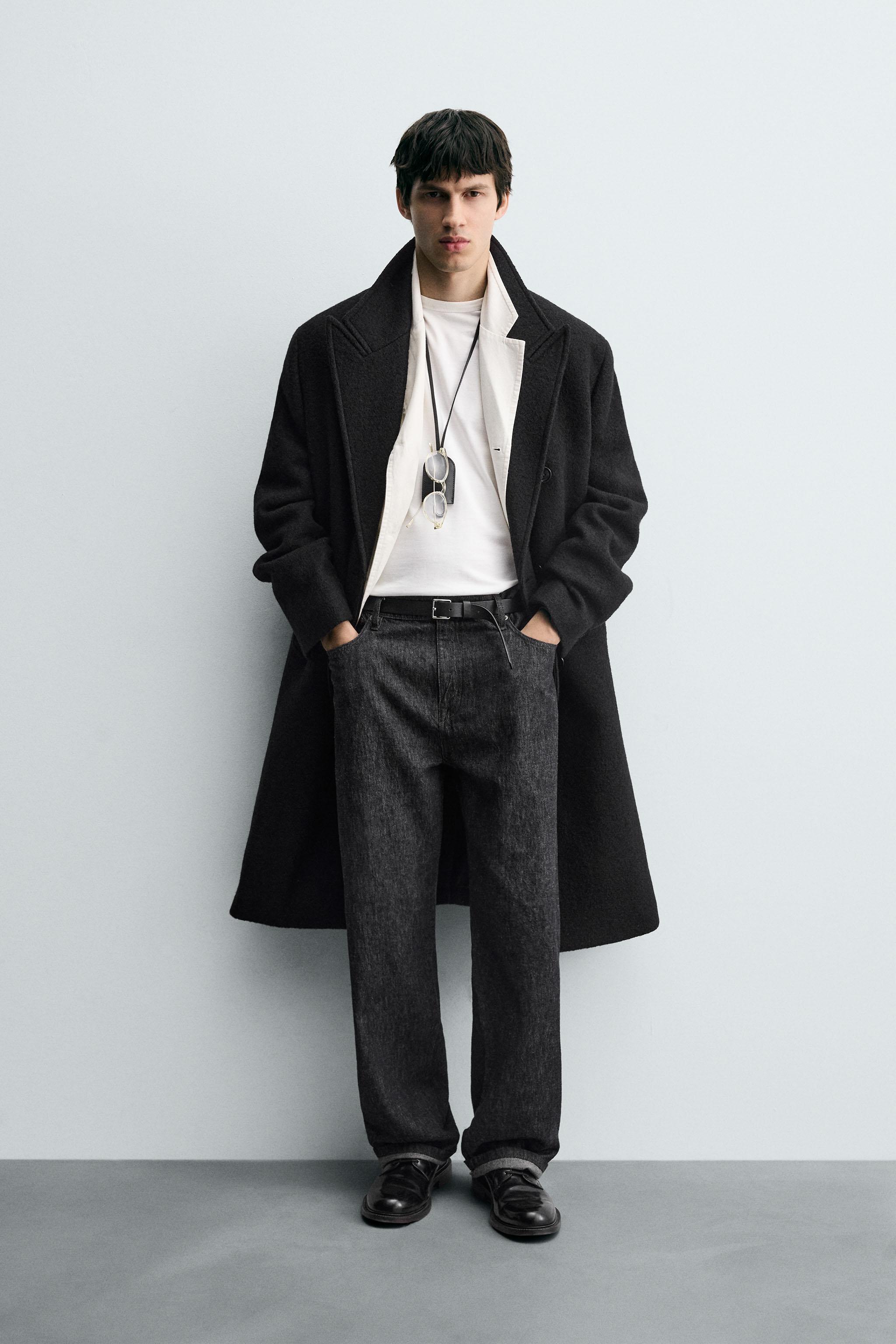 ZARA 黒 ウールコート EU 42 ZW COLLECTION ウールブレンドコート - ブラック | ZARA Japan