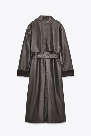 LONG WAXED TRENCH COAT WITH CORDUROY CUFFS - Dark brown by Zara - Image 1