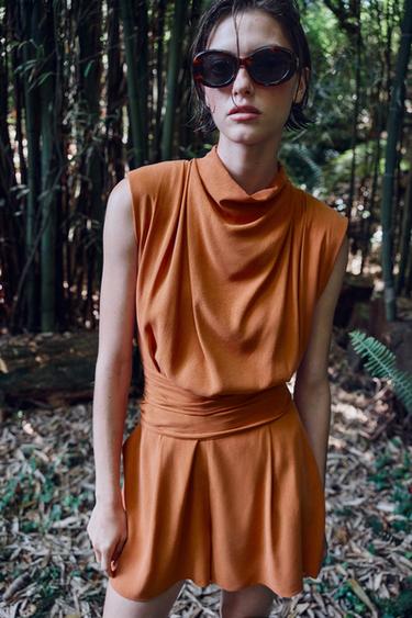 Zara BELTED SHOULDER PAD JUMPSUIT - Russet