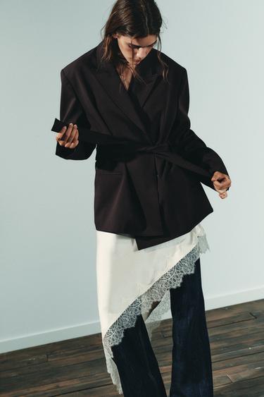 Zara BELTED BLAZER - Dark burgundy