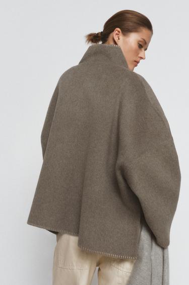 ZW COLLECTION WOOL BLEND TOPSTITCHED JACKET - Brown / Taupe by Zara - Image 2