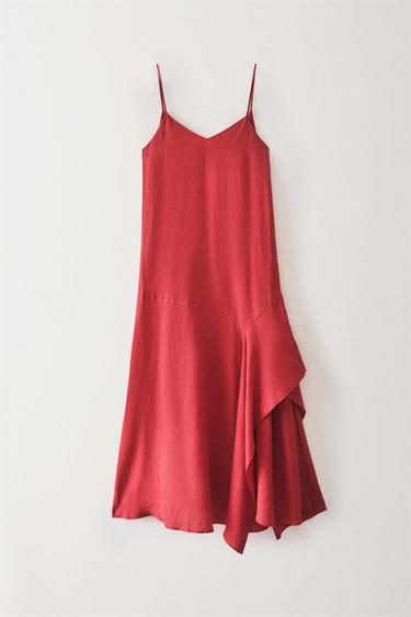 ASYMMETRIC LINEN BEACH DRESS - Red by Zara