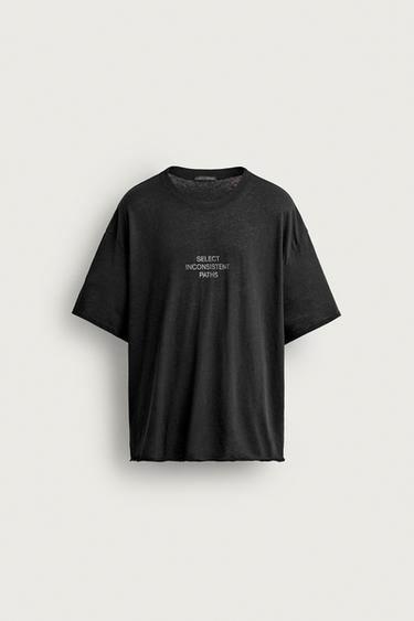 CAMISETA RELAXED FIT COM TEXTOS E EFEITO LAVADO - Preto da Zara