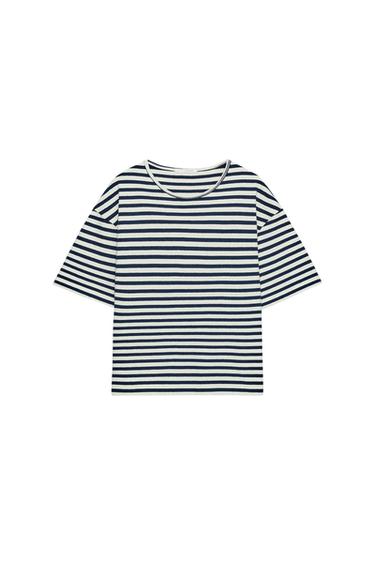 CAMISETA RAYAS ALGODÓN LINO - Azul / Blanco de Zara